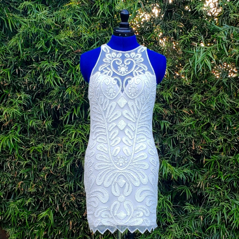 Beaded White Fitted Dress